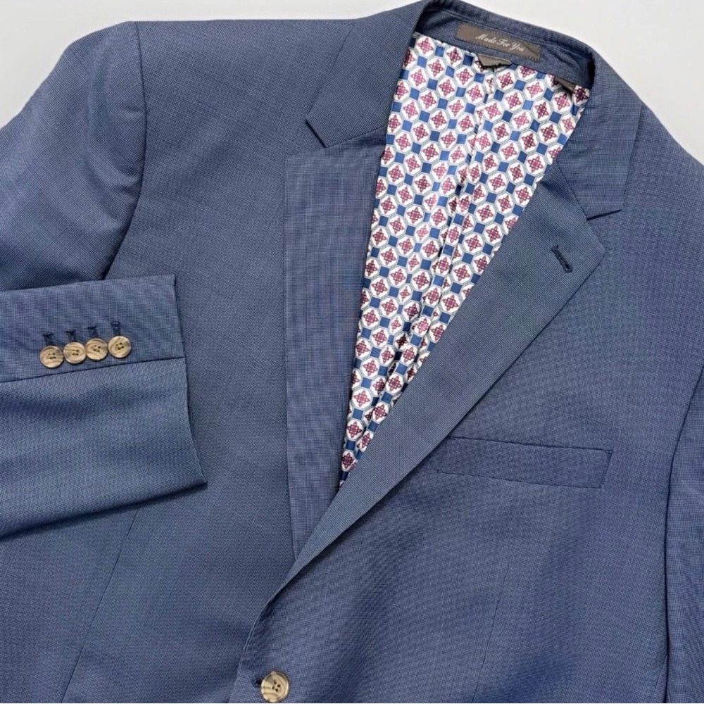 Indochino 2-Piece Suit 44L Blue Micro Houndstooth Pattern